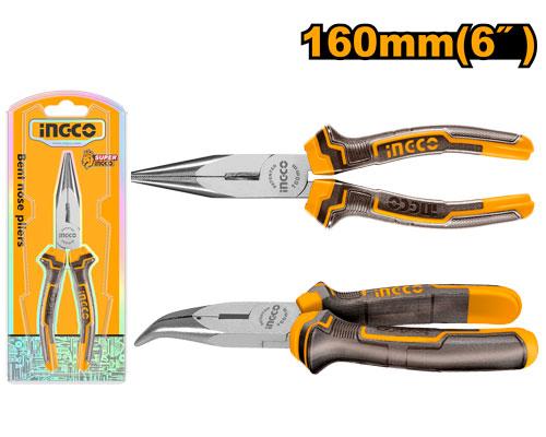 INGCO 6" (160mm) Long Nose Pliers – Drop-Forged Chrome Vanadium Steel, Serrated Gripping Jaws, Integrated Wire Cutter, and Ergonomic Soft Grip Handle (HBNP08168)