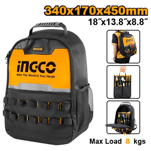 INGCO Heavy-Duty Electrician & Contractor Tool Backpack – 600D Polyester Oxford, Rigid Wide-Mouth Frame, Multi-Pocket Organizer, and Internal Tool Bag (HBP0101)