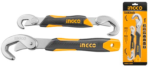 INGCO 2-Piece Multi-Function Quick-Grip Bent Wrench Set – Self-Adjusting 9mm to 32mm Capacity, High-Carbon Steel Construction, and Ergonomic Two-Color Anti-Slip Grips (HBWS110808)