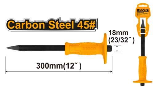 Ingco 12-Inch Professional Concrete Cold Chisel - 4mm x 18mm x 300mm Forged Carbon Steel Hand Masonry Chisel with Ergonomic Grip Handle (HCC0841218)