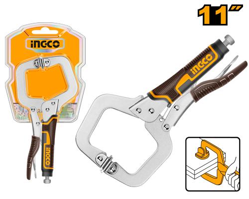 INGCO 11" Heavy-Duty C-Clamp Locking Plier – Premium Carbon Steel, 0–95mm Adjustable Opening, Quick-Release Lever, and Rust-Resistant Nickel Plated Finish (HCCLW0211)