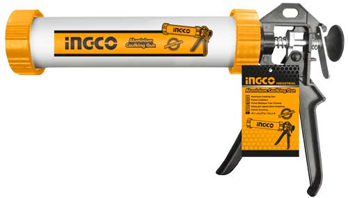 INGCO 9" (230mm) Heavy-Duty Aluminum Caulking Gun – Lightweight Aluminum Barrel, Smooth Push Rod Drive, 51mm Chamber Diameter, and Included Plastic Adaptor Tip (HCG0109)