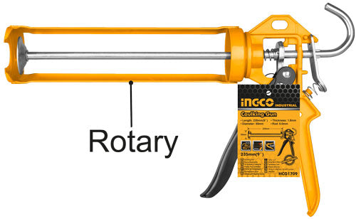INGCO 9-Inch Industrial Rotary Caulking Gun – Premium 1.8mm Heavy-Gauge Steel Frame, High-Strength Aluminum Handle, and Smooth 8.0mm Thrust Rod (HCG1709)