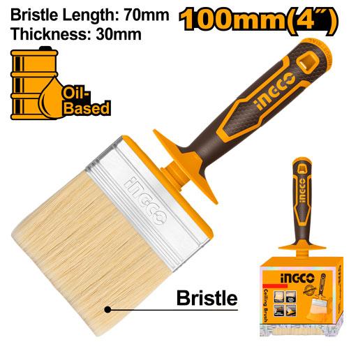 Ingco 4" Ceiling Paint Brush | 100x30mm Block Blockhead Brush for Oil-Based Paints & Large Surfaces (HCLB100308)