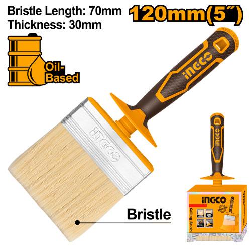 Ingco 5" Ceiling Paint Brush | 120mm x 30mm Block Brush with High-Quality 70mm Bristles for Oil-Based Paints (HCLB120308)