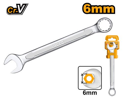 Ingco 6mm Individual Combination Spanner | Chrome-Vanadium Steel Metric Fastening Wrench with Matte Satin Finish (HCSPA061)