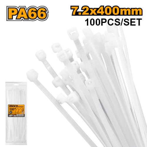 Ingco 400mm Nylon Cable Ties (HCT4001) 100-Piece Heavy-Duty Self-Locking Zip Ties for Industrial Cable Management, Automotive & Workshop Organization