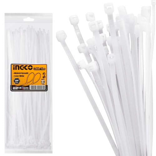 Ingco 400mm Nylon Cable Ties (HCT4001) 100-Piece Heavy-Duty Self-Locking Zip Ties for Industrial Cable Management, Automotive & Workshop Organization