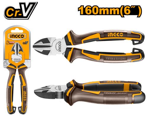 INGCO 6" (160mm) Heavy-Duty Diagonal Cutting Pliers – Industrial Drop-Forged Cr-V Steel, Black Phosphate & Polished Finish, Sharp Induction-Hardened Blades, and Ergonomic Non-Slip Grip (HDCP28168)