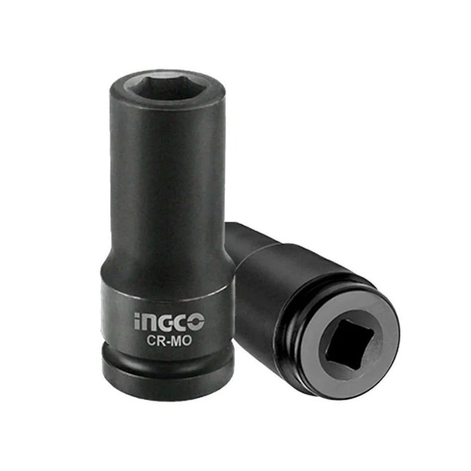 Ingco 1/2" Drive Deep Impact Socket 12mm | Premium Forged Chrome Molybdenum Steel 6-Point Metric Pneumatic Socket with Corrosion-Resistant Black Phosphate Finish (HDIS12122L)