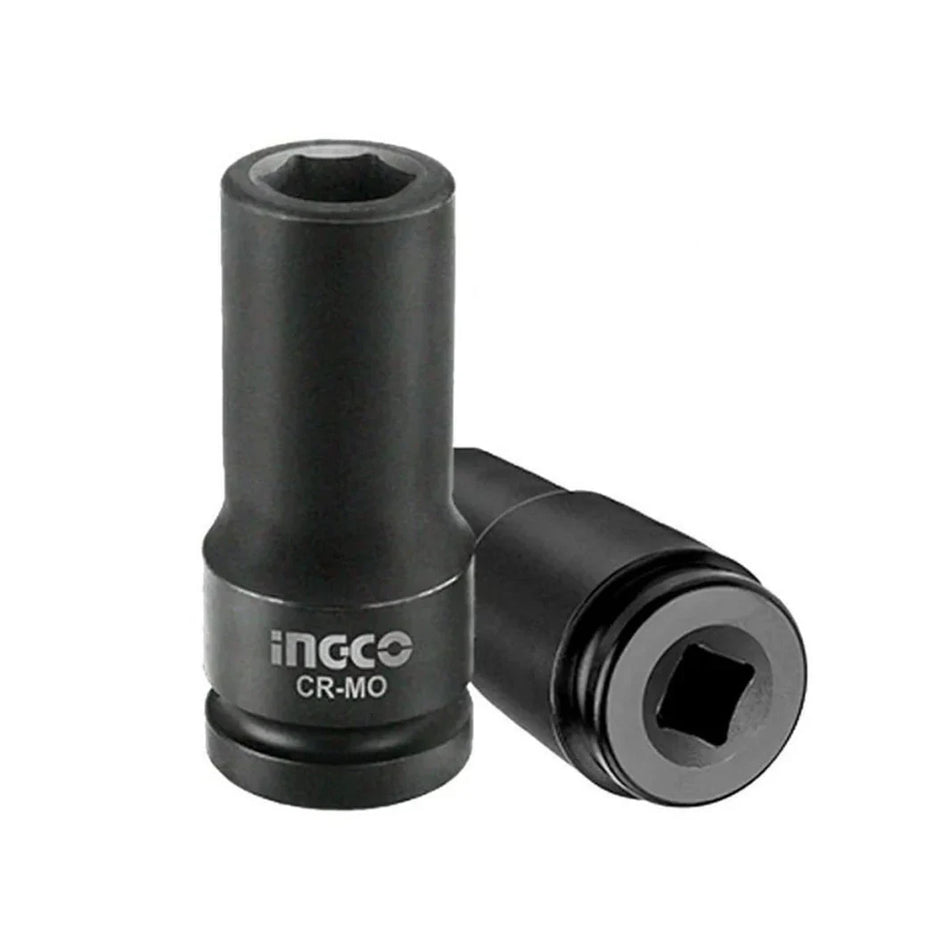 INGCO 21mm 1/2" Drive Heavy-Duty Deep Impact Socket – Premium Drop-Forged Chrome Molybdenum (Cr-Mo) Steel, High-Torque 6-Point Design, and Rust-Resistant Black Phosphate Finish (HDIS12212L)