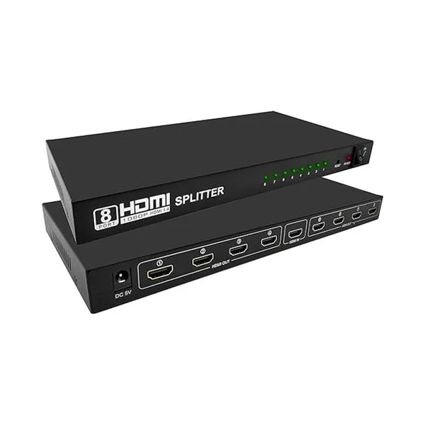 Universal 1 Port to 8 Port HDMI Splitter | 1-In 8-Out Full HD 1080P Screen Duplicator with 3D Support, Dolby HD Audio, and Smart EDID Management (Metal Housing)