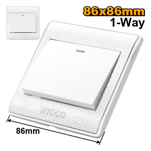 Ingco 1-Gang 1-Way Wall Switch (HESSH01101) 16A 250V~ Modern Light Control Switch with Flame-Retardant Modular Design