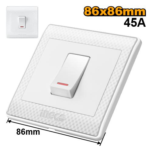 Ingco 1-Gang 45A 250V~ 1-Way Double Pole Switch with Neon Indicator (HESSH01452) Premium Industrial Heavy-Duty High-Output Appliance Wall Switch