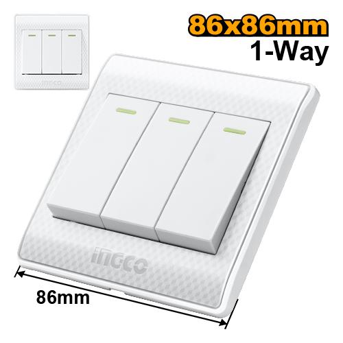 Ingco 3-Gang 1-Way Switch (HESSH03101) 16A Flush-Mounted Wall Switch for Modern Home, Office & Commercial Electrical Installations