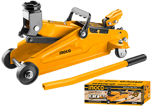 INGCO 2-Ton Hydraulic Floor Jack – Heavy-Duty Reinforced Steel Frame, 140mm to 340mm Lifting Range, and Smooth 360-Degree Swivel Rear Wheels (HFJ201)