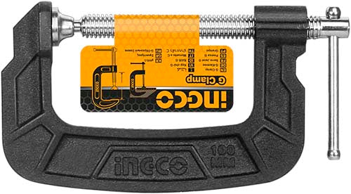 INGCO 6" / 150mm Heavy-Duty Cast Iron G-Clamp (Serre-Joint en G / C-Clamp) – Malleable Cast Iron Body, High-Torque T-Shaped Threaded Screw, and Swivel Pad (HGC0106)