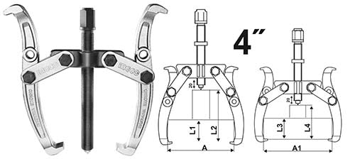 INGCO 4" Two-Jaw Gear & Bearing Puller – Heat-Treated Chrome Vanadium (Cr-V), 3000kg Max Pulling Force, and Chrome-Plated Finish (HGP08024)