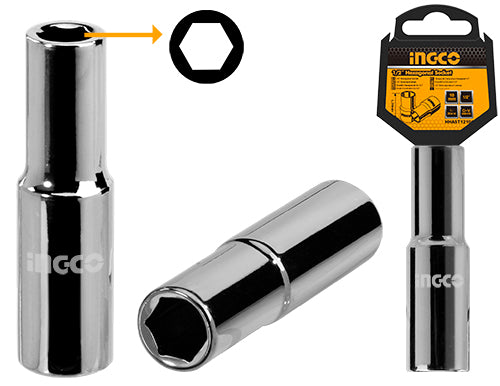 Ingco 1/2-Inch Drive 20mm Deep Socket (HHAST12203L) 6-Point Chrome Vanadium Hexagonal Socket with Black Nickel Plating for High-Torque Mechanical Fastening