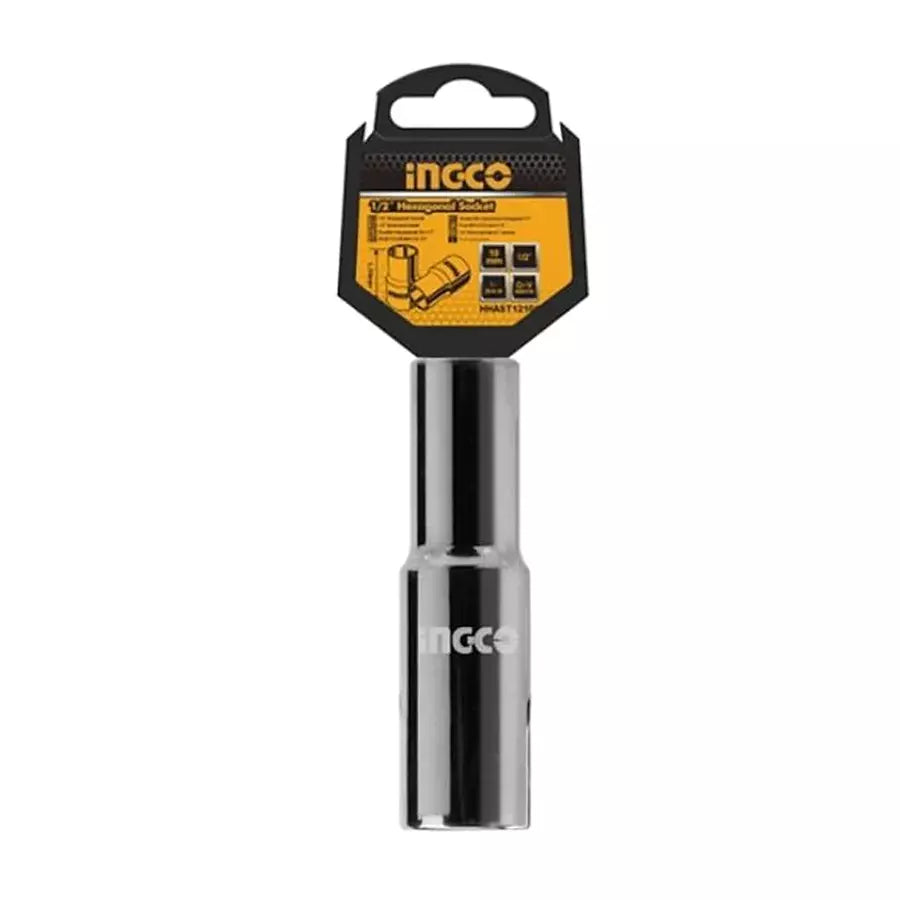 Ingco 1/2-Inch Drive 20mm Deep Socket (HHAST12203L) 6-Point Chrome Vanadium Hexagonal Socket with Black Nickel Plating for High-Torque Mechanical Fastening