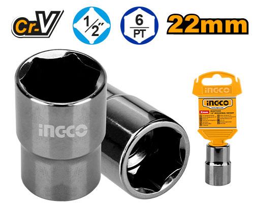 Ingco 1/2" Drive Deep Hexagonal Socket 22mm (HHAST12221) Premium Industrial 6-Point Recessed Fastener Metric Socket Piece