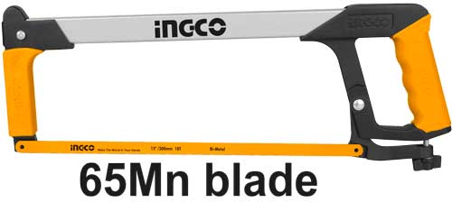 INGCO 12" (300mm) Heavy-Duty Industrial Hacksaw Frame (Monture de Scie à Métaux) – Aluminum + TPR Soft-Grip Handle, Adjustable 45° & 90° Cutting Angles, Quick-Release Tension Mechanism, and 24 TPI Bi-Metal Blade (HHF3008)