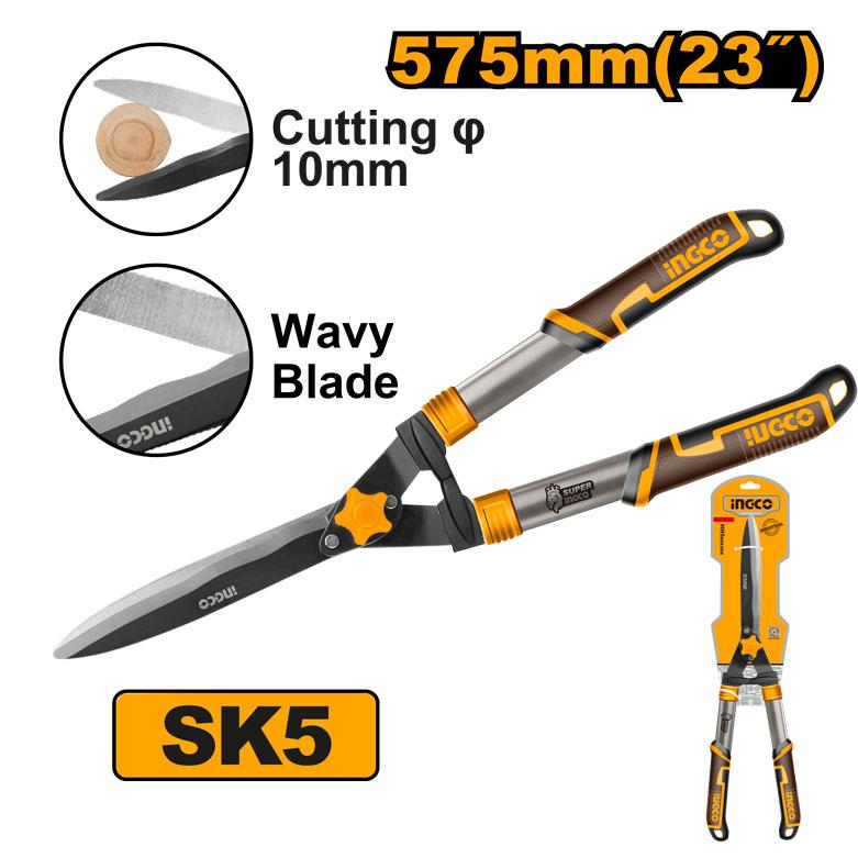 INGCO 23" (575mm) Heavy-Duty Garden Hedge Shear – Wavy Stainless Steel Blades, Adjustable Tension Knob, and Shock-Absorbing Ergonomic Handles (HHS6301)