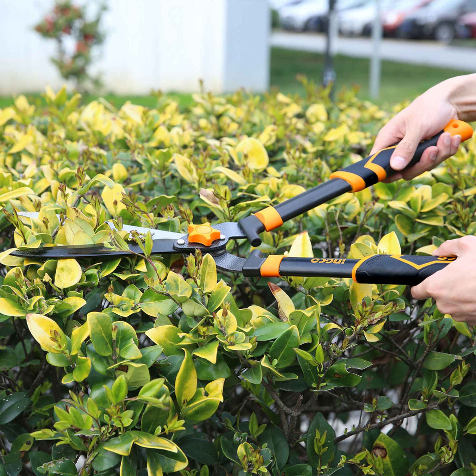 INGCO 23" (575mm) Heavy-Duty Garden Hedge Shear – Wavy Stainless Steel Blades, Adjustable Tension Knob, and Shock-Absorbing Ergonomic Handles (HHS6301)