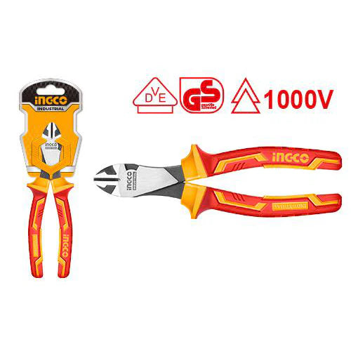 Ingco 7-Inch Industrial Heavy-Duty Insulated Diagonal Cutting Pliers – 1000V VDE Certified High-Leverage Cable and Wire Side Cutter for Professional Electricians (HIHDCP28188)