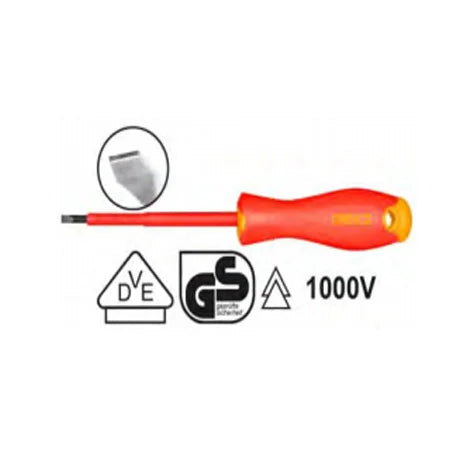 Ingco 125mm Insulated Slotted Screwdriver | VDE 1000V Certified Cr-V Flat Head Electrician Hand Tool (HISD815125)