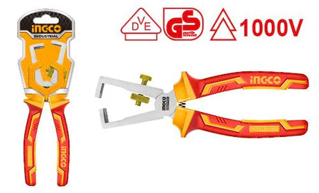 Ingco 6-Inch Professional Insulated Wire Stripping Pliers - 160mm VDE Certified 1000V High-Voltage Cable Stripper Tool (HIWSP28160)