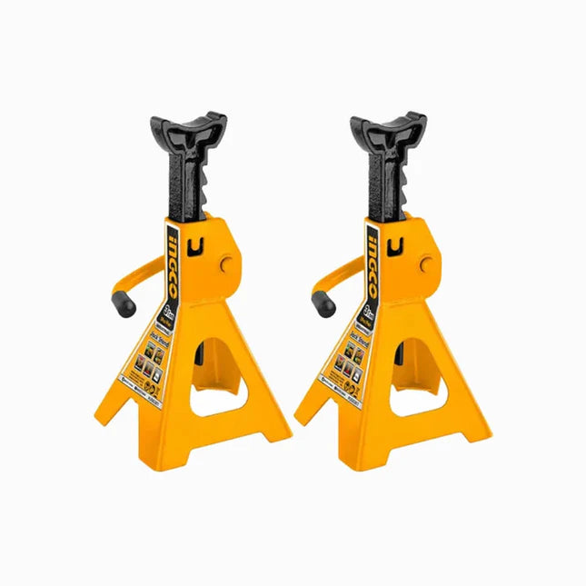 Ingco 3-Ton Heavy-Duty Professional Mechanical Jack Stands – 1-Pair (2 Pieces) Steel Axle Stands with Self-Locking Ratchet & 285mm to 425mm Adjustable Height Range for Secure Automotive Support (HJS0301)