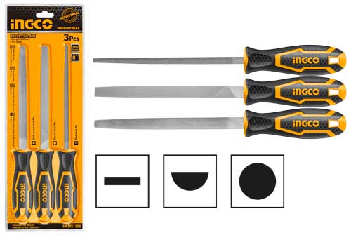 Ingco 3-Piece Machinist Steel File Set (8" / 200mm) | Premium T12 Alloy Steel High-Bastard Metal Filing Kit (HKTFS1308)