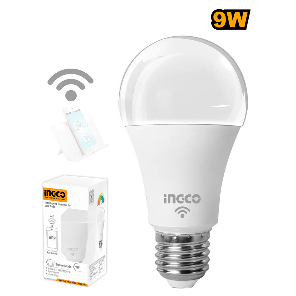 Ingco 9W Smart LED Light Bulb | E27 RGB and Tunable White Dimmable Bulb with Mobile App Control (HLBACD296)