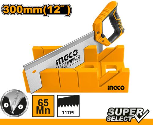 Ingco 12" Mitre Box and Back Saw Set | 300mm Professional Angle Cutting Guide and Fine-Tooth Tenon Saw Kit (HMBSK30082)
