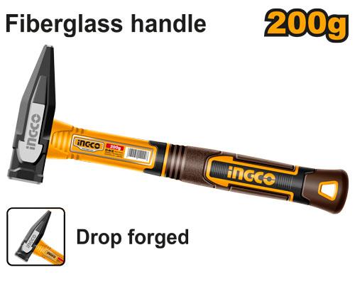 Ingco 200g Professional Machinist Hammer | Premium Forged Carbon Steel Engineering Cross-Pein Hammer with Break-Proof Fiberglass Handle (HMH82200)