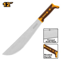 Ingco 12" Professional Heavy-Duty Machete | 300mm Forged Carbon Steel Clearing Bush Knife with Anti-Slip Riveted Handle (HMPS0112)