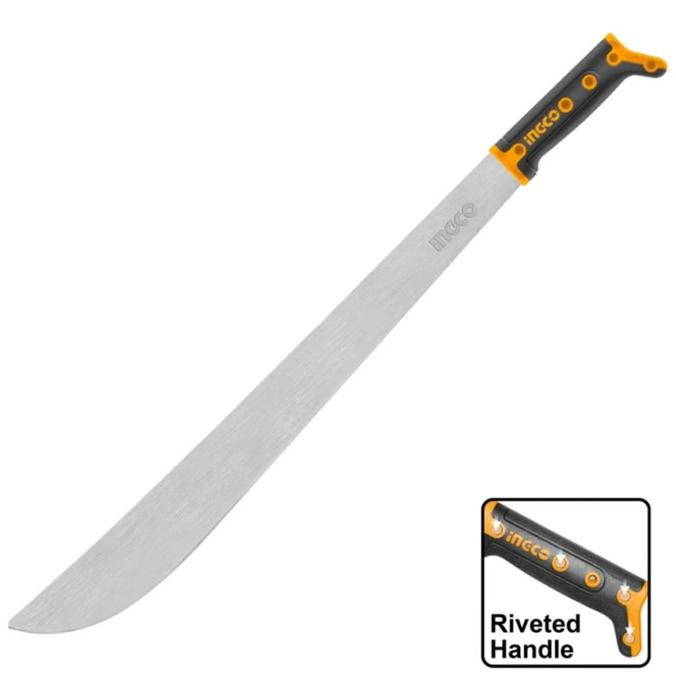 Ingco 16" Bush Machete | 1.9mm Carbon Steel Polished Blade Panga with Riveted Non-Skid Handle (HMPS0116)