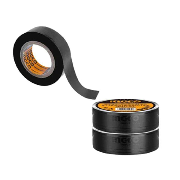Ingco 10-Yard Electrical PVC Insulating Tape | 18mm Heavy-Duty Flame-Retardant Wire Insulation Wrap - Black (HPET1103)