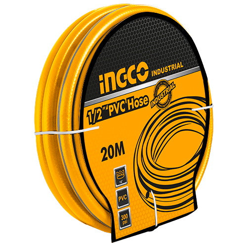 INGCO 1/2" x 20m Light-Duty Opaque PVC Garden Water Hose (Tuyau d'Arrosage en PVC) – 300 PSI Bursting Pressure, 880N Pull Resistance, Algae-Resistant Core, and UV-Stable Outer Layer (HPH2001)