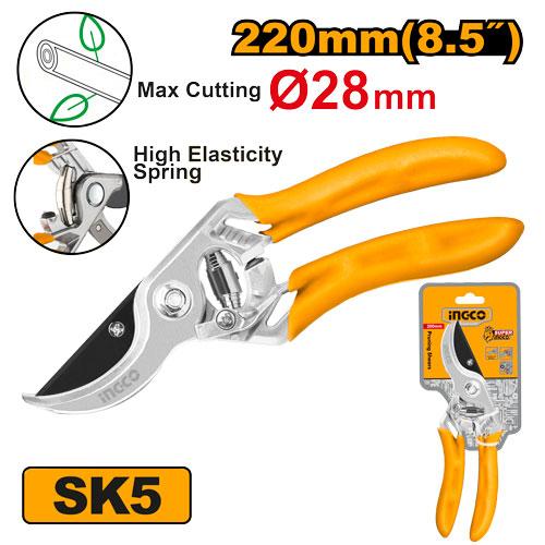 INGCO 8.5" / 220mm Professional Bypass Pruning Shears (Sécateur de Jardin) – High-Carbon Steel Blades, 16mm Cutting Diameter, Safety Lock Latch, and Non-Slip Ergonomic Grips (HPS0109)