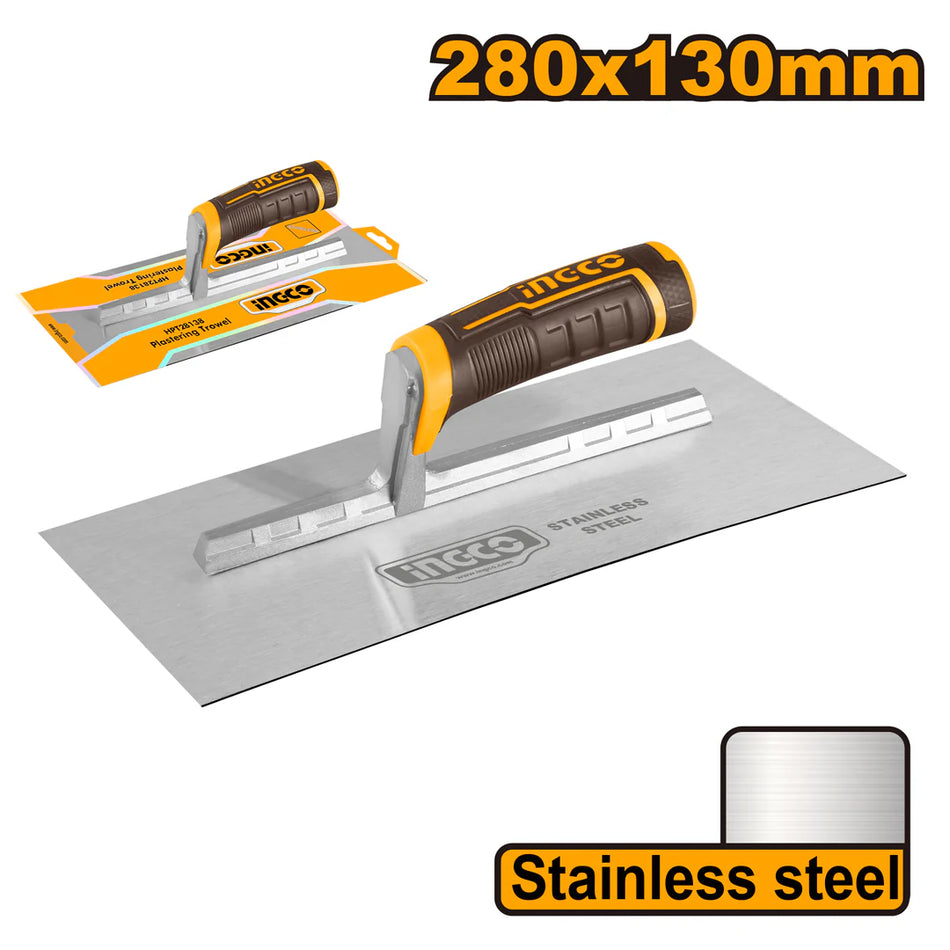 Ingco Professional Plastering Trowel 280mm x 130mm | Premium Carbon Steel Masonry Finishing Float with Ergonomic High-Comfort Handle Layout (HPT28138)