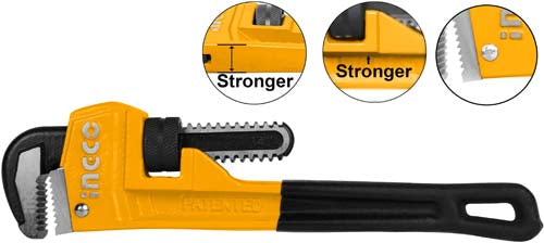 Ingco 10" Heavy-Duty Industrial Pipe Wrench | 250mm Forged Carbon Steel Adjustable Stillson Pattern Plumber Wrench (HPW0810)