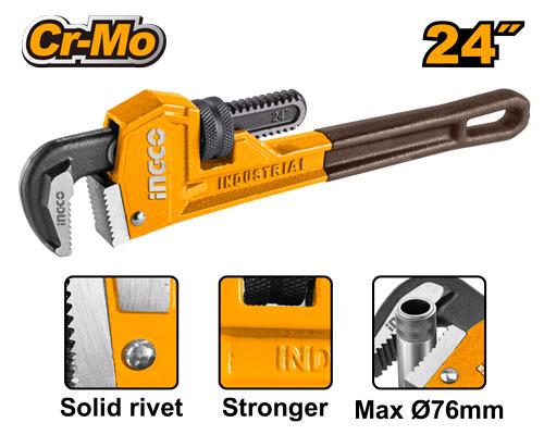 Ingco 24" Heavy-Duty Industrial Pipe Wrench | 600mm Forged Carbon Steel Adjustable Stillson Pattern Plumber Wrench (HPW0824)
