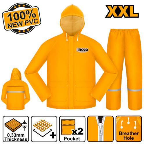 Ingco Industrial Rain Suit with Reflective Strips | Professional Waterproof Hooded Jacket and Pants Set - Size XXL (HRCTSKT031.XXL)