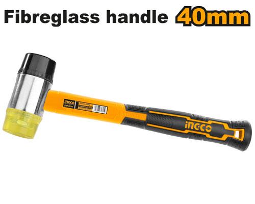 INGCO 40mm 2-in-1 Rubber & Plastic Soft-Face Hammer – Dual Striking Heads, Surface Protection, and Shock-Absorbing Fiberglass Handle (HRPH8140)