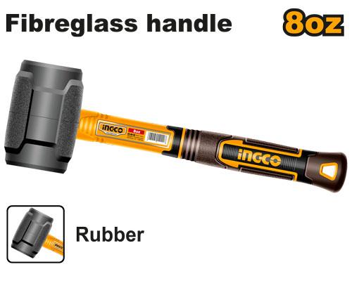 Ingco 8oz/220g Rubber Hammer | Non-Marring Dual-Faced Mallet with Shock-Absorbing Fiberglass Handle (HRUH8808)
