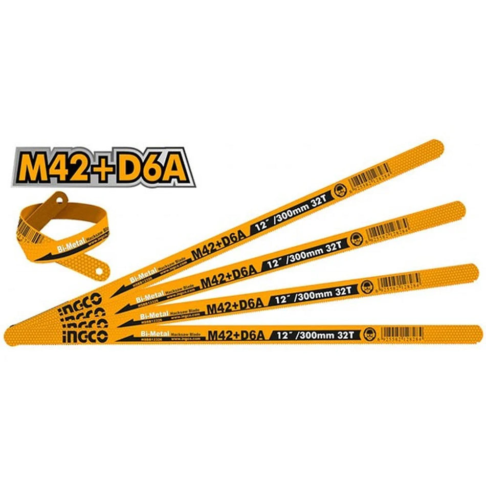 Ingco 12-Inch Bi-Metal Hacksaw Blade | Premium 24 TPI High-Speed Steel M42 and D6A Heavy-Duty Metal Cutting Saw Blade (HSBB12246)