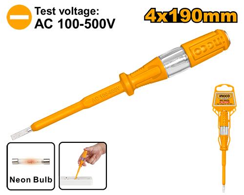 INGCO 190mm Digital Voltage Test Pencil (Tournevis Testeur / Testeur de Tension) – Direct AC/DC Test 12–220V, Induction Breakpoint Detection, High-Visibility LCD Display, and CR-V Steel Tip (HSDT1908)