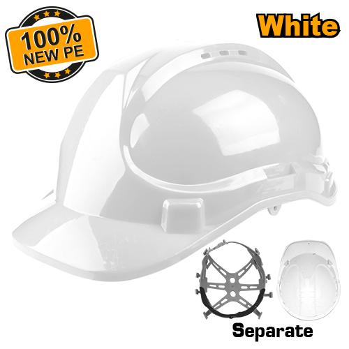 INGCO Vented Industrial Safety Hard Hat Helmet (Casque de Chantier) – High-Impact PE Shell, Vented Airflow Design, 8-Point Suspension System, Adjustable Buckle Fit, and Chin Strap Included – White (HSH209)